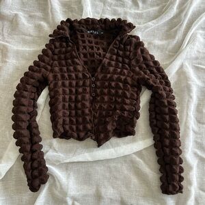 Brown Textured Button-Up Cardigan